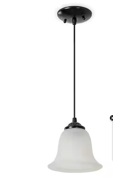 Photo 1 of 1-Light Black Standard Bell Modern Industrial Pendant Light Fixtures with Frosted Glass Shade for Kitchen Living Bedroom
