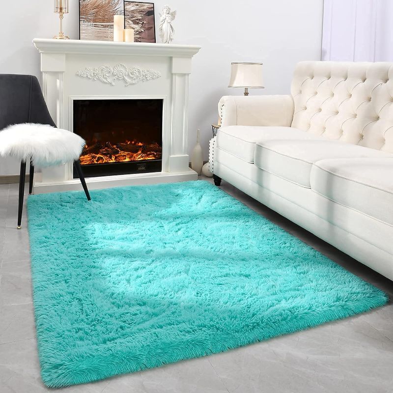 Photo 1 of  Blue Shaggy Rugs for Bedroom Living Room, Super Soft Fluffy Fuzzy Area Rug for Kids Baby Nursery, Modern Indoor Plush Carpet for Home Decor
