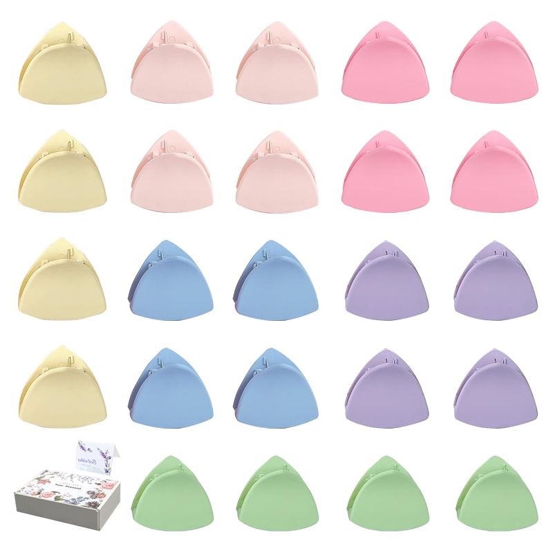 Photo 1 of 2 PACK Kawfle 24 PCS Small Hair Claw Clips, 1.26" Mini Cute Matte Triangles Clips for Women, Girls, Thin Hair 