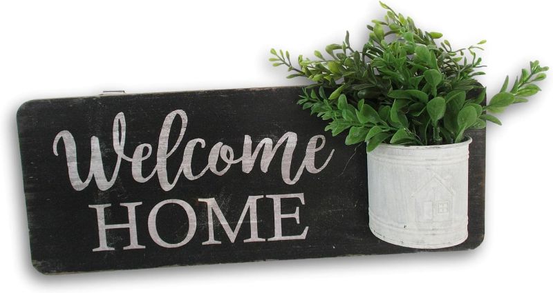 Photo 1 of ''Welcome Home'' Sign with Greenery in Vase - 15.5 x 6 Inches