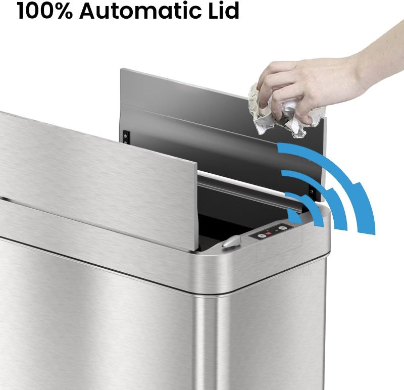 Photo 2 of iTouchless 13 Gallon Wings-Open Sensor Trash Can with AbsorbX Odor Filter and Pet-Proof Lid, Stainless Steel, Automatic Touchless Garbage Prevents Dogs & Cats Getting in Kitchen-Waste-Bins
