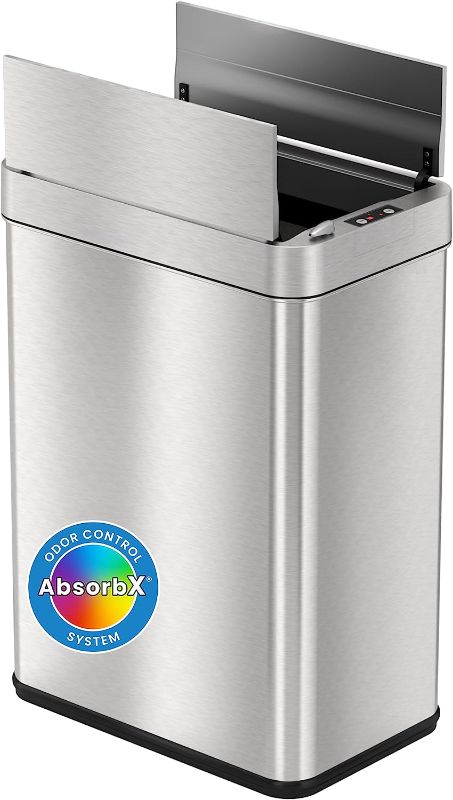 Photo 1 of iTouchless 13 Gallon Wings-Open Sensor Trash Can with AbsorbX Odor Filter and Pet-Proof Lid, Stainless Steel, Automatic Touchless Garbage Prevents Dogs & Cats Getting in Kitchen-Waste-Bins
