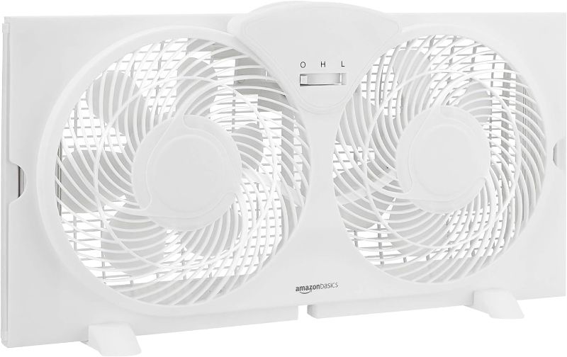 Photo 1 of Amazon Basics Window Fan with Manual Controls, Twin 9 Inch Blades, White
