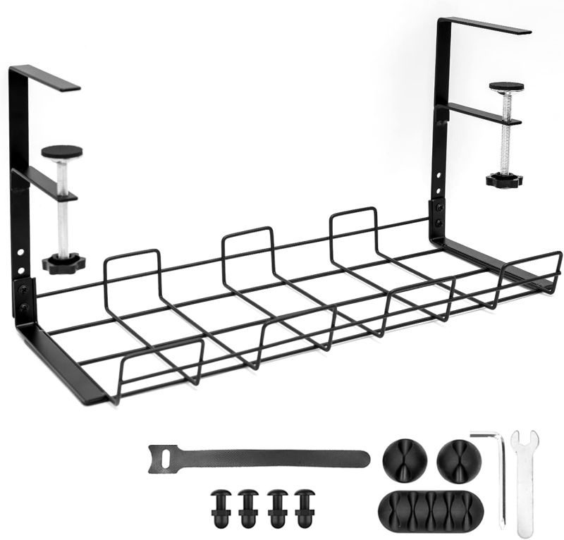 Photo 1 of Cable Management Tray Under Desk,Upgraded Long Arm Clamp to Fit Different Types Table,Wire Cable Management Organizers,No Damage to Desk & No Drill No Screw 