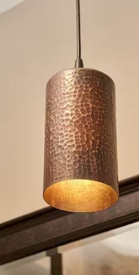 Photo 1 of 1-Light Hammered Copper Cylinder Pendant Shade in Oil Rubbed Bronze 2Pack
