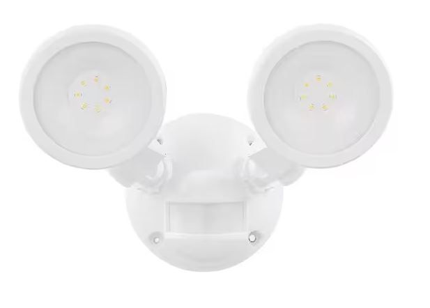 Photo 1 of 180-Degree White Motion Activated Wired Outdoor 2-Head Dusk-to-Dawn LED Security Flood Light 1000 Lumens
