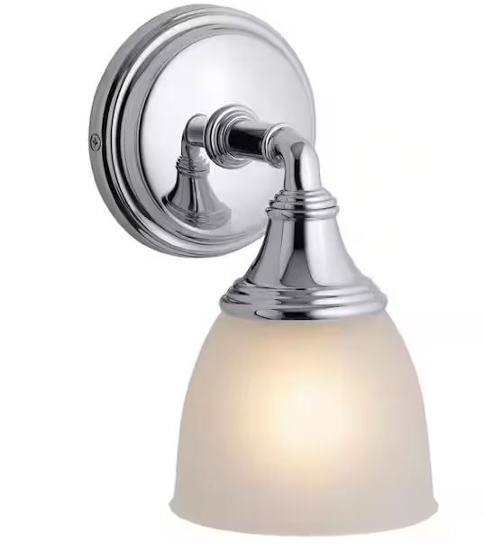 Photo 2 of KOHLER Devonshire Bathroom Vanity Light Fixture, Wall Sconce Lighting, Position Facing Up or Down, UL Listed, 1 Light, Black with Brass Trim, Polished Chrome 1 Light Polished Chrome