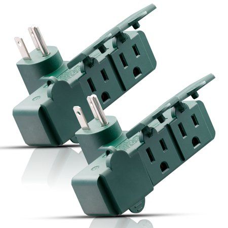 Photo 1 of ELEGRP 15 Amp 125-Volt 3-Prong Heavy-Duty Triple Grounded Outlet Adapter Plug with Dust-Proof Cover, Green (2-Pack?
