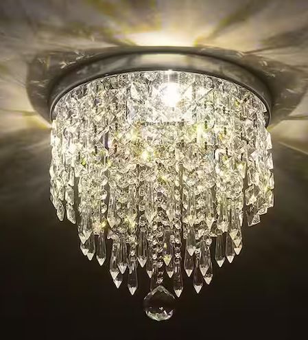 Photo 1 of 8.7 in. 3-Light Chrome Flush Mount Chandelier with K9 Crystals
