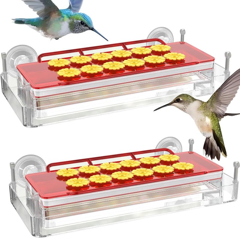 Photo 1 of 2 Pack Hummingbird Feeders Window,Hummingbird Feeder for Outdoors Hanging,Plastic Humming Bird Feeder with 12 Feeding Ports, Easy to Clean and Filling,Built-in Moat,Leak-Proof (16oz) 