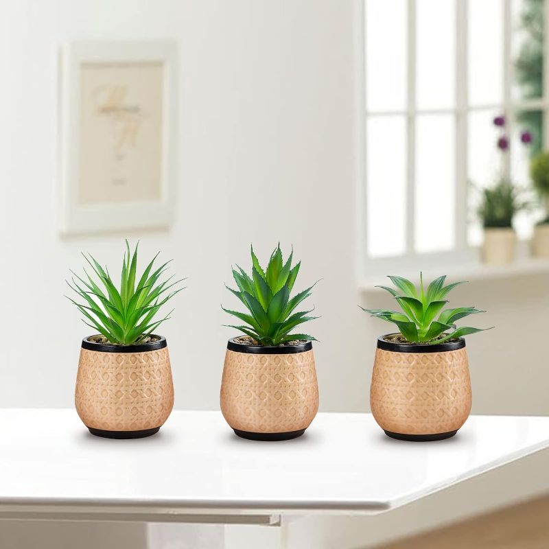 Photo 1 of La' Pure 3 Pack Artificial Succulent Plants Potted, Small Fake Succulents in Ceramic Pots, Fake Plants Home Office Room Decor 