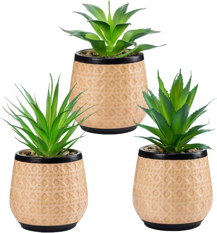 Photo 1 of La' Pure 3 Pack Artificial Succulent Plants Potted, Small Fake Succulents in Ceramic Pots, Fake Plants Home Office Room Decor 