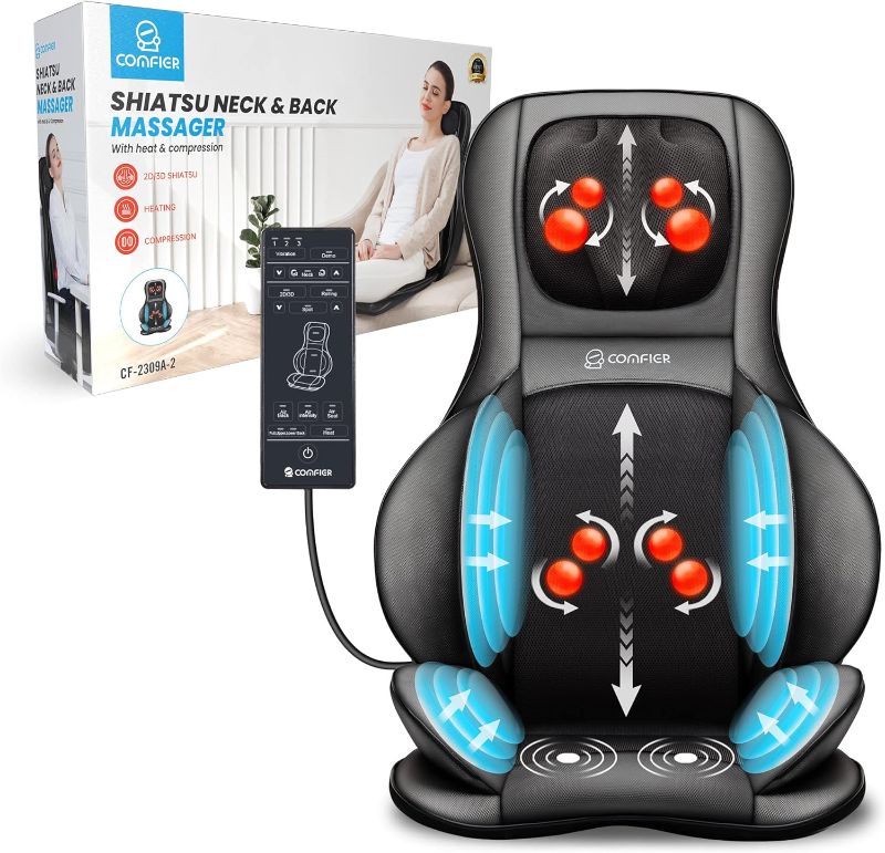 Photo 1 of COMFIER Neck Back Massager with Heat, Shiatsu Massage Chair Pad with 2D/3D Kneading & Compression Chair Massager, Full Body Massager for Neck and Back,Shoulder,Thighs,Gifts for Mom,Dad
