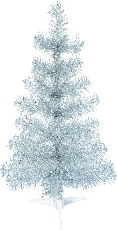 Photo 1 of 2 Foot High Silver Tinsel Christmas Tree, Tabletop Tree