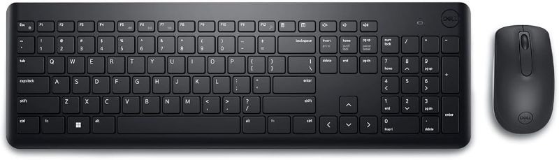 Photo 1 of Dell Wireless Keyboard and Mouse - KM3322W, Wireless - 2.4GHz, Optical LED Sensor, Mechanical Scroll, Anti-Fade Plunger Keys, 6 Multimedia Keys, Tilt Leg - Black
