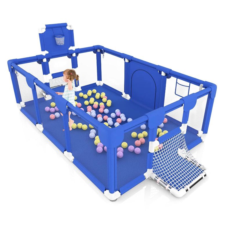 Photo 1 of Bouncats Baby playpen, Kids Baby Ball Pit, Playpen for Babies,Indoor & Outdoor Playpen for Babies and Toddlers, Infant Safety Gates with Breath (Blue-2)