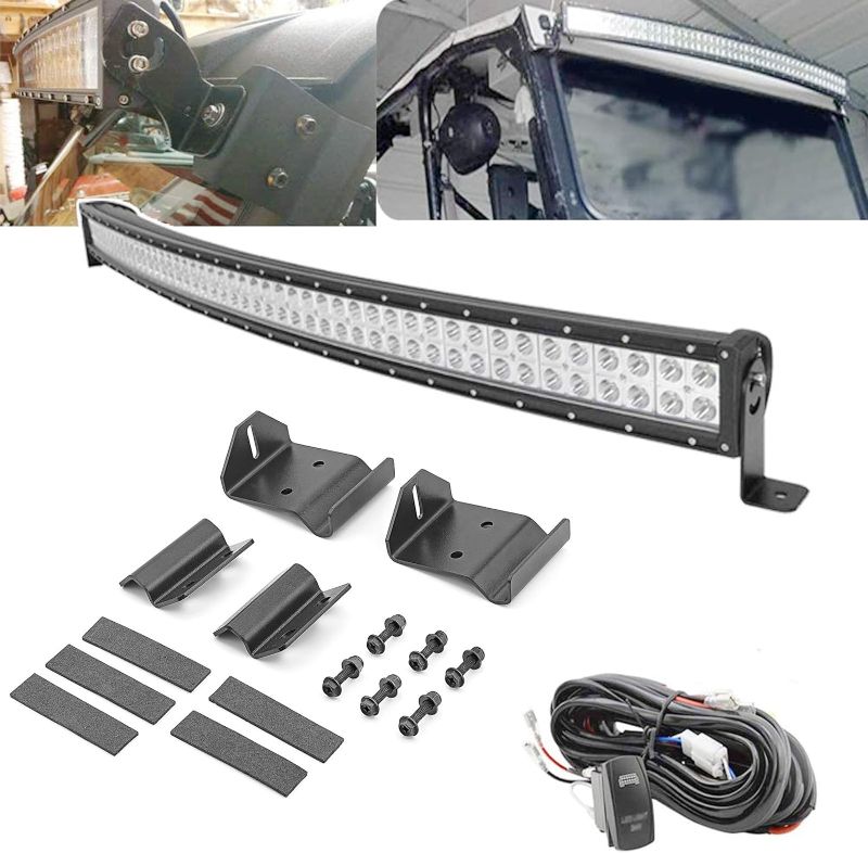 Photo 1 of 50'' 288W LED Curved Light Bar Spot/Flood Combo Beam w/Wiring Kit & Upper Roof Windshield Pro-fit Cage Mounting Brackets Compatible with 2013-2023 Polaris Ranger 570 900 1000
