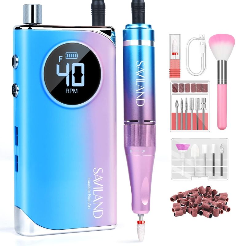 Photo 1 of Saviland Rechargeable 40000RPM Nail Drill – Portable Electric Nail File with 12 Drill Bits for Nails Electric Nail Drills for Acrylic/Gel Nails Professional Nail Tools for Manicure Pedicure
