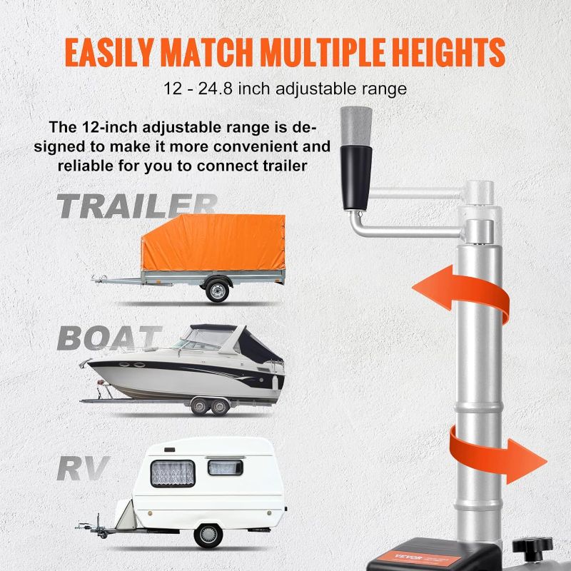 Photo 2 of VEVOR Electric Trailer Dolly, 5000lbs Towing Capacity, 350W 12V Trailer Jockey Wheel with 22 ft/min Moving Speed, 12''-24.8'' Adjustable Clamp Height & 8'' Rubber Tire, for Moving Trailer Caravan Boat
