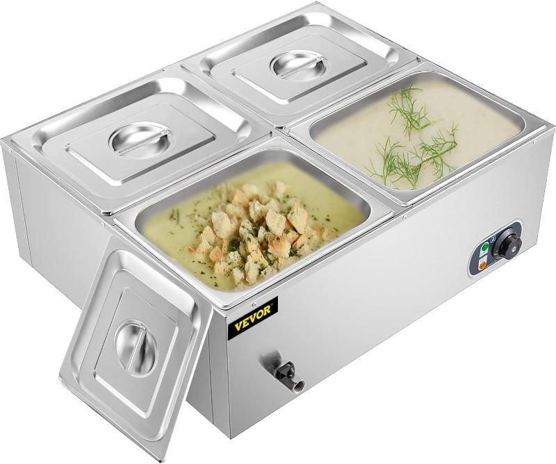 Photo 1 of VEVOR 110V6Commercial Food Warmer, 1200W Electric Steam Table 15cm/6inch Deep, Professional Stainless Steel Buffet Bain Marie 34 Quart for Catering and Restaurants
