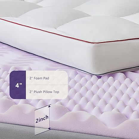 Photo 2 of Homemate Memory Foam Mattress Topper King, Dual Layer 4 Inch Cooling Mattress Topper, 2 Inch Gel Memory Foam Plus 1800TC Mattress Pad Comfort Support, Pillow Top with 8-21 Inch Deep Pocket, White