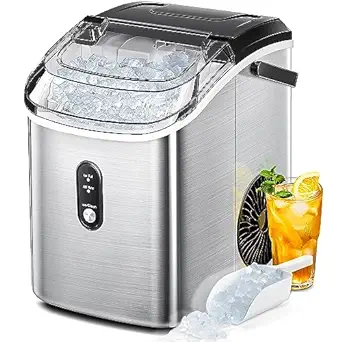 Photo 1 of AGLUCKY Nugget Ice Maker Countertop, Portable Pebble Ice Maker Machine, 35lbs/Day Chewable Ice, Self-Cleaning, Stainless Steel, Pellet Ice Maker for Home/Kitchen/Office (Silver)