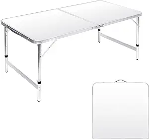 Photo 1 of 4 Ft  Folding Table, Picnic Table with Handle, Adjustable Portable Camp Table for Picnic, BBQ, Party