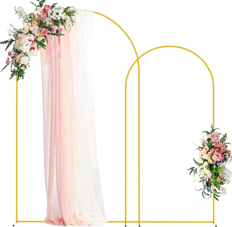 Photo 1 of Wokceer Wedding Arch Stand 2 Set 8FT, 6.6FT Gold Metal Arch Backdrop Stand for Birthday Party Wedding Ceremony Baby Shower Garden Arch Decoration
