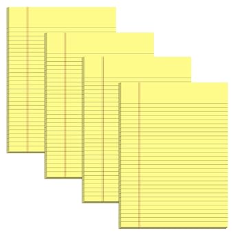 Photo 1 of 8.5 x 11.75 Inch Legal Pads 4 Pack Note Pads 30 Lines Glue Top Notepad with 50 Sheets Double-Sided Printing Writing Pad Yellow 100gsm Thick Paper Legal Pad 9mm Wide Ruled Note Pad with Hardback