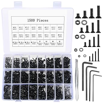 Photo 1 of 1500 Pcs Flat Head Hex Socket Head Cap Screws Bolts and Nuts and Washers Assortment Kit, M2 M3 M4 M5 Alloy Steel Countersunk Head Screws Nuts and Bolts and Flat Washers Set 