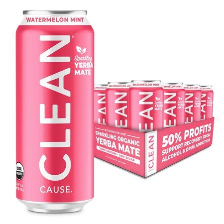 Photo 1 of (12 Cans) CLEAN Cause Watermelon Mint Organic Sparkling Yerba Mate Tea - Organic Low Calorie & Low Sugar (160mg Caffeine) 16 Fl Oz -
