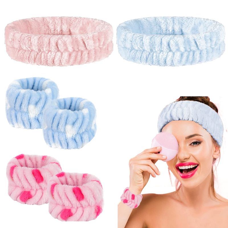 Photo 1 of AIRIT LOVELY 6 Pcs Spa Headband Wrist Washband Face Wash Set Include 2 Microfiber Facial Makeup Headband 4 Wristbands for Women Girls Washing Face Makeup Prevent Liquids from Spilling Down Your Arms 