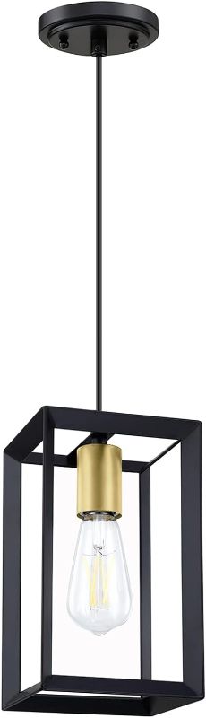 Photo 1 of 1 Light 5.7 Inch Hanging Gold Farmhouse Indoor Kitchen Island Black Lantern Cage Finish Pendant Light for Kitchen Island Over Sink Dining Room Adjustable Length UL Certification