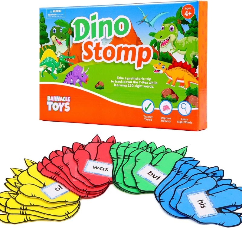 Photo 1 of Barnacle Toys Dino Stomp, Dolch Sight Words Flash Cards Kindergarten Learning Games, Learning to Read for Kids Ages 5-7, 1st Grade Learning Materials, Reading Games for Kids Ages 4-8
