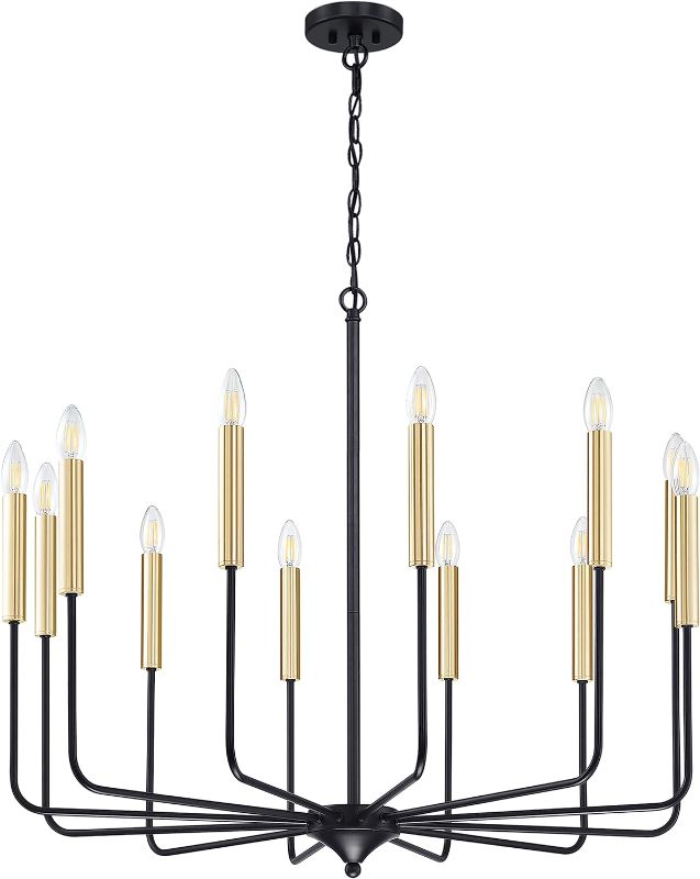 Photo 1 of 12 Light Rustic Industrial Kitchen Island Gold Candle Chandeliers Lighting Fixtures Black Finish,Hanging Adjustable Chain Chandeliers for Hallway,Living Room,Foyer,Bedroom,Office,Bar 