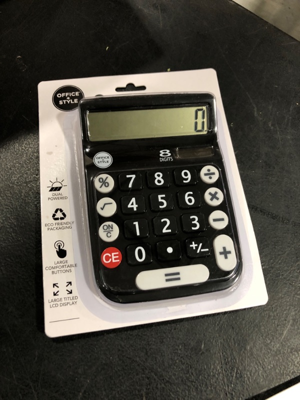 Photo 2 of 8 Digit Dual Powered Desktop Calculator, LCD Display, Black- by Office + Style