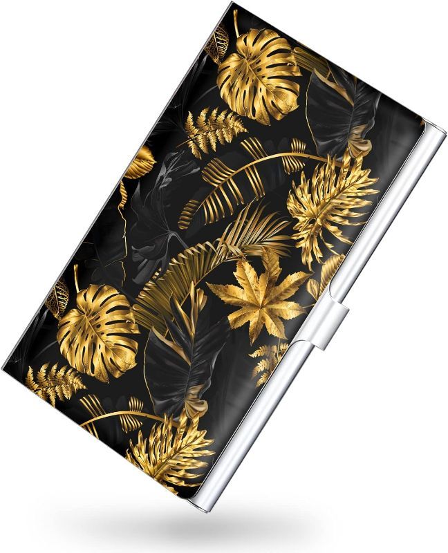 Photo 1 of 2 PK- xiviers Business Card Holder?Color Printing Men's and Women's Business Card Case?Ultra-Thin Metal Business Card Organizer?Carry-on Pocket Wallet Business Card Holder,Golden Palm Leaves 