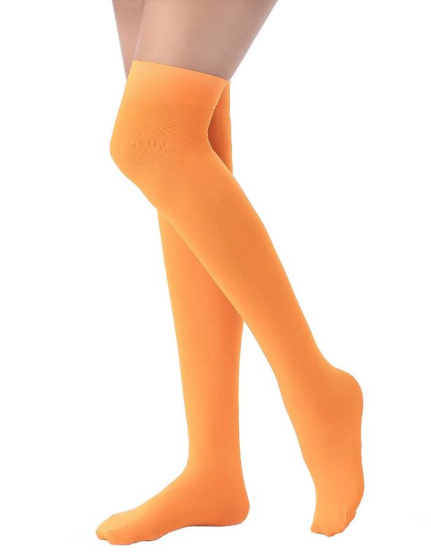 Photo 1 of 2 COUNT- Lastclream Women Cosplay Thigh High Stockings for Girls 80D Semi Opaque Over Knee Stockings Orange