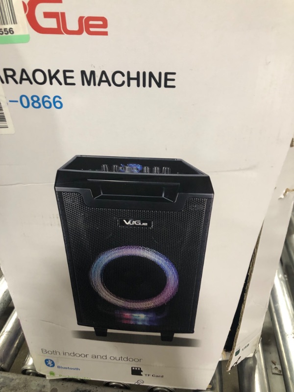 Photo 6 of **DAMAGED WHEELS** VeGue Karaoke Machine, Bluetooth Speaker PA System for Adults & Kids with 2 Wireless Microphones, 8'' Subwoofer, Wireless Singing Machine for Christmas Party, Wedding, Gathering(VS-0866)