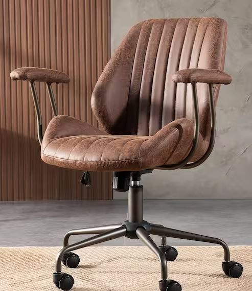 Photo 1 of Magic Dark Brown Suede Fabric Swivel Office Task Chair with Arms and Lumbar Support

