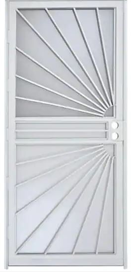 Photo 1 of 32 in. x 80 in. 469 Series White Prehung Universal Hinge Outswing Sunburst Security Door
