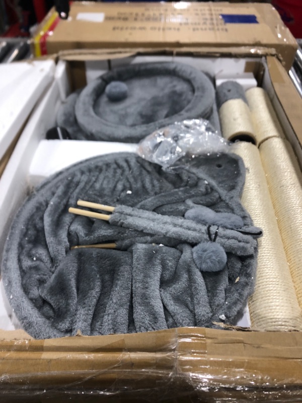 Photo 1 of HOOBRO Cat Tree Cat Tower with Scratching Posts, Litter Box Enclosure Furniture for Indoor Cats, All-in-One Wooden Cat House Condo with Cat Hammock, Detachable Teaser Sticks, Greige BG14MZ03