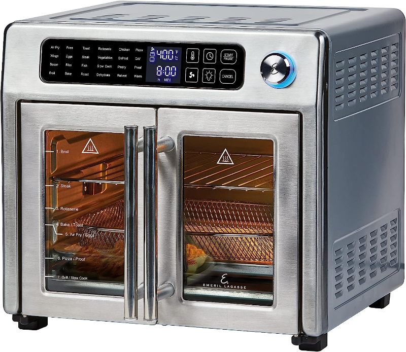 Photo 1 of Emeril Lagasse 26 QT Extra Large Air Fryer, Convection Toaster Oven with French Doors, Stainless Steel
UP TO 500 DEGREES GRILLING AND SEARING
DISH WASHER SAFE PARTS
TESTED 