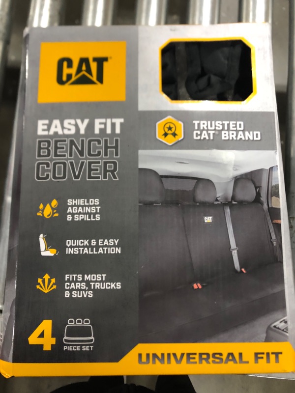 Photo 2 of CAT® Flexfit Seat Cover for Cars Trucks SUV, Zipper Split Rear Bench Protector with Durable Canvas Material, Interior Cover in Black Black Back Seat Cover