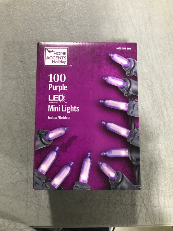 Photo 2 of 29 ft. 6 in. 100-Count Smooth LED Mini Purple Halloween String Lights