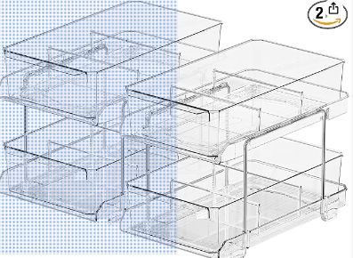 Photo 1 of DDG 2 SET,1 Tier Bathroom Organizer with Dividers, Clear Under Sink Organizer and Storage Pull Out Cabinet Organizer for Bathroom Kitchen Counter Tray Pantry Storage, Medicine Cabinet Storage Bins