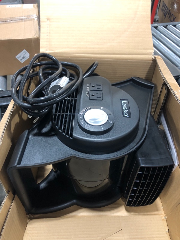 Photo 2 of Lasko High Velocity Pivoting Utility Blower Fan, for Cooling, Ventilating, Exhausting and Drying at Home, Job Site, Construction, 2 AC Outlets, Circuit Breaker with Reset, 3 Speeds, 12", Black, U12104