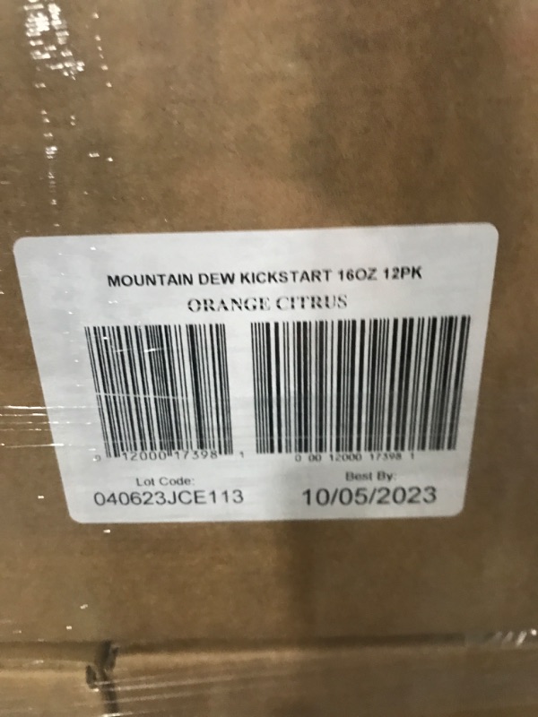 Photo 3 of EXP 10/5/2023, Mountain Dew Kickstart, Orange Citrus, (12 Count) pallet of 98 boxes