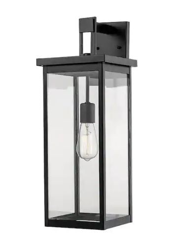 Photo 1 of 22 in. 1-Light Powder Coat Black Outdoor Wall-Light Sconce with Clear Glass
