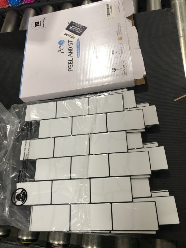 Photo 1 of 10-Sheet Peel and Stick Backsplash Tile Wall Sticker, Subway Tile, Stick on Tiles Backsplash for Kitchen & Bathroom, White with Grey Grout 12"x12" (Thicker Design)
